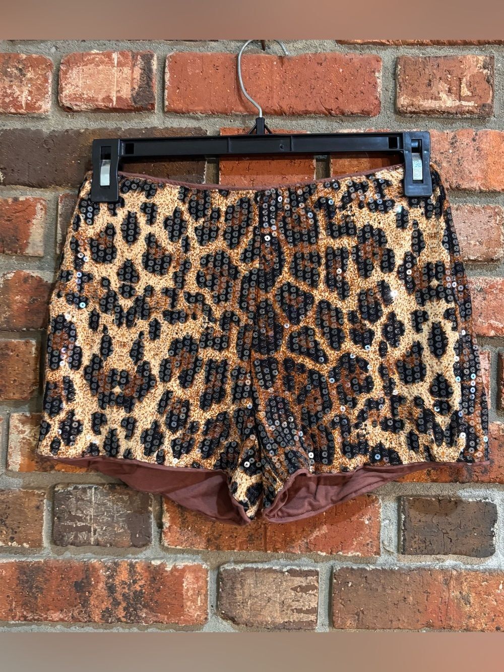 Shein womens y2k leopard print sequin shorts brown XXS